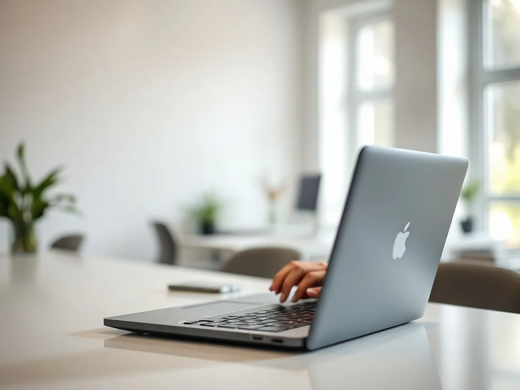 Kobieta pracująca przy laptopie w nowoczesnym biurze, edytująca dokument tekstowy.